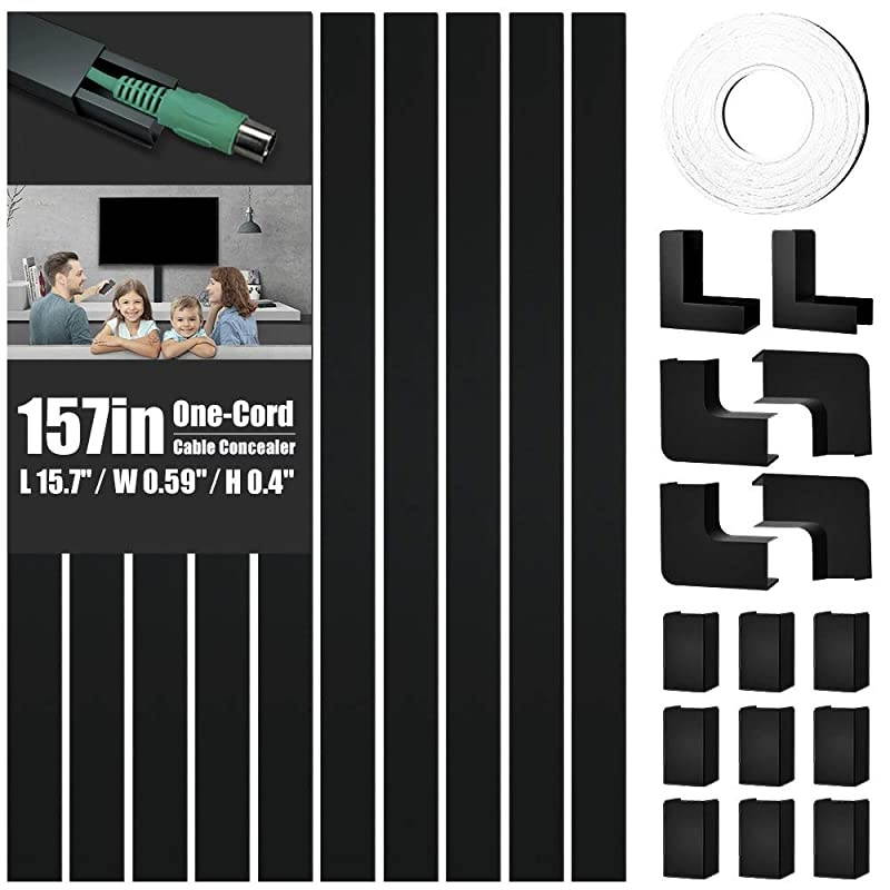 Cable Concealer 157in Cord Cover PVC Wire Molding Paintable Wire Channel to Hide a Single Power Cord Speaker Wire or TV Cables in Home or Office 10X L157in W059in H04in CC03 Black