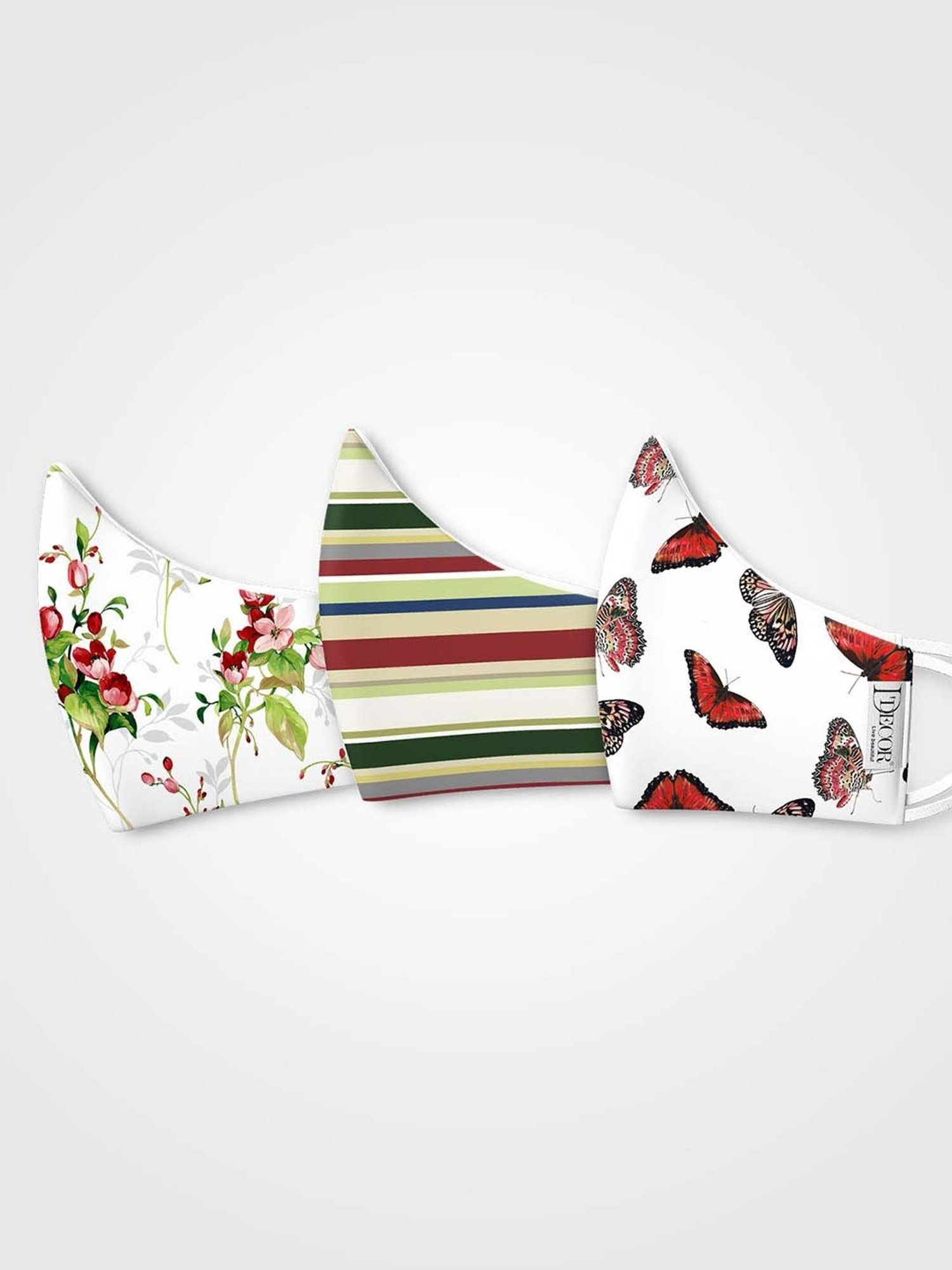 DDecor Multicolor Anti Viral Fabric Masks for Women - Set of 3