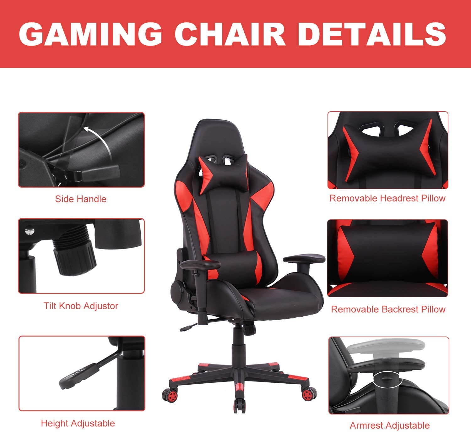 Gaming Chair Racing Video Game Chairs High Back Ergonomic Office Computer Desk Chair with Headrest