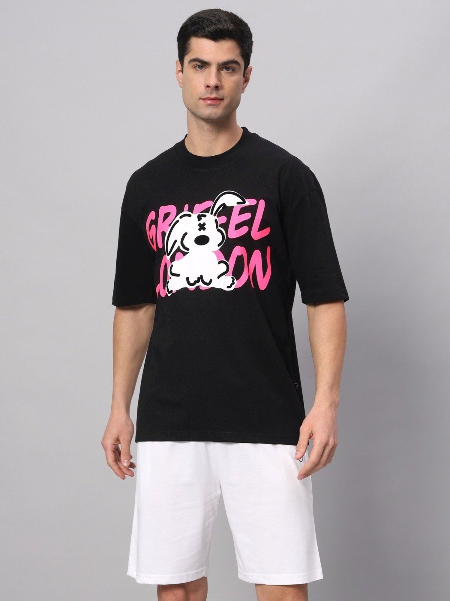 Griffel Black Cotton Loose Fit Printed Co-Ord Set