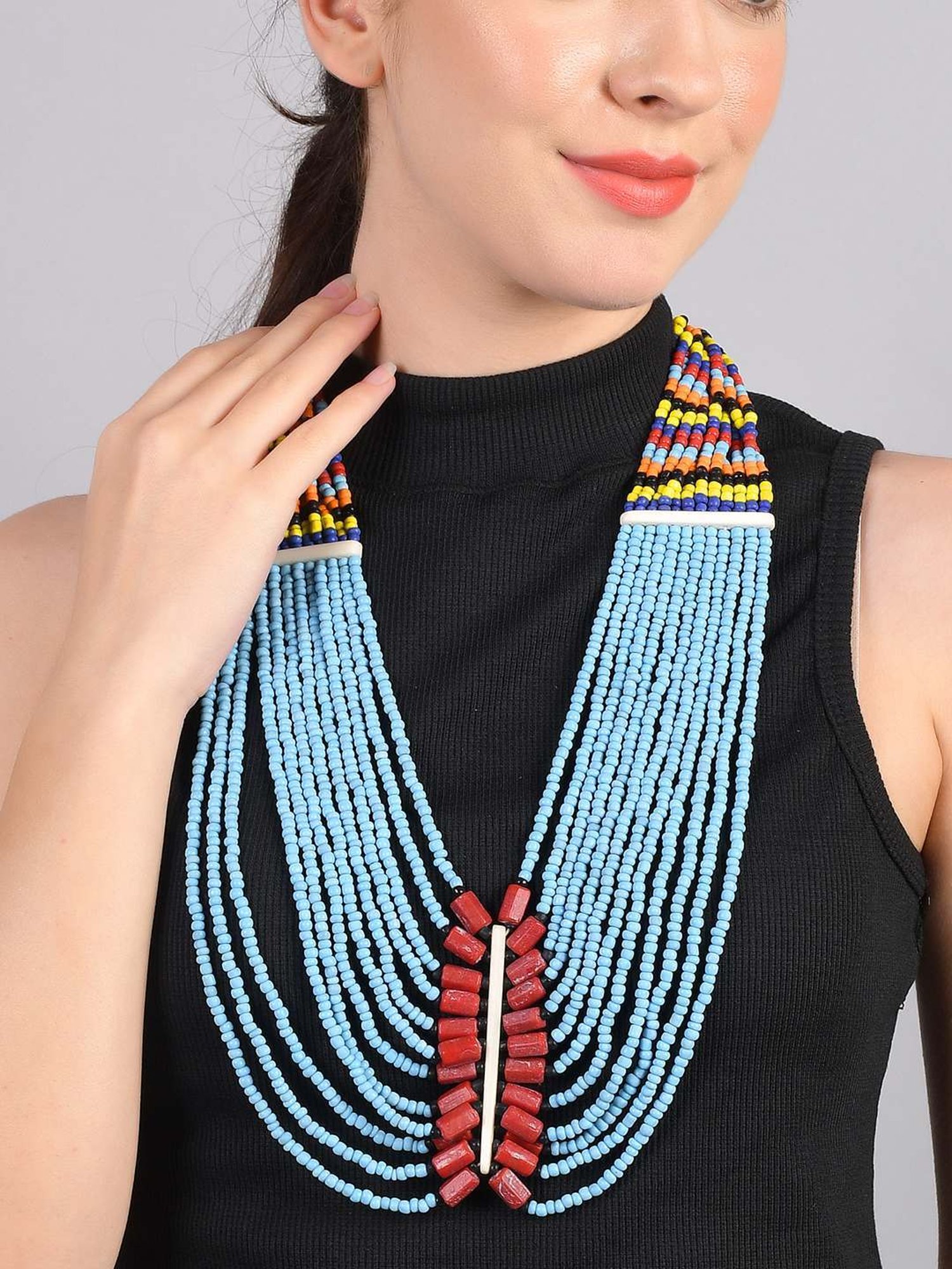 Imli Street Multicolor Vintage Naga Beaded Tribal Necklace