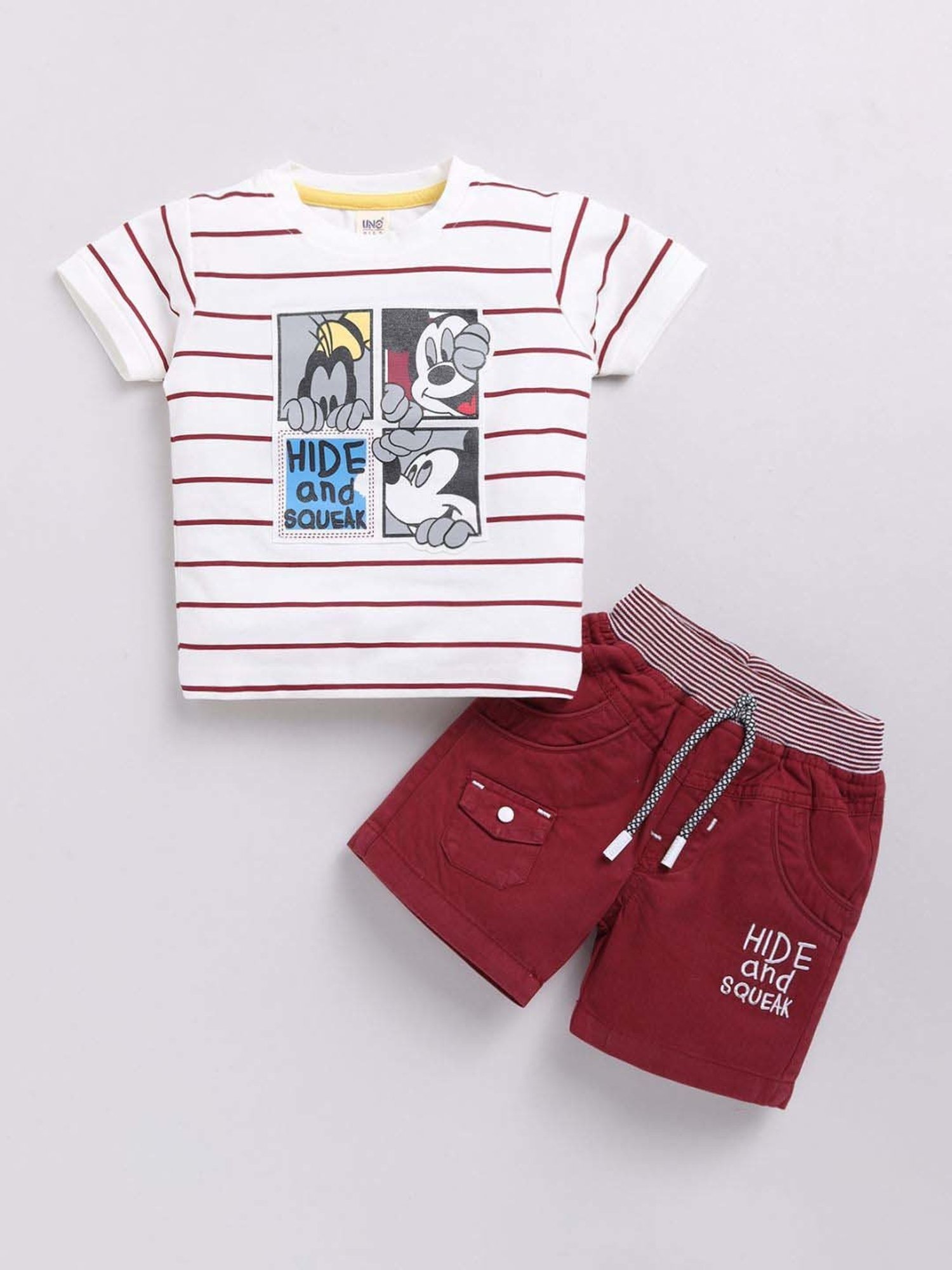 UNO KIDS Boys Brown & White Striped Top & Short sets