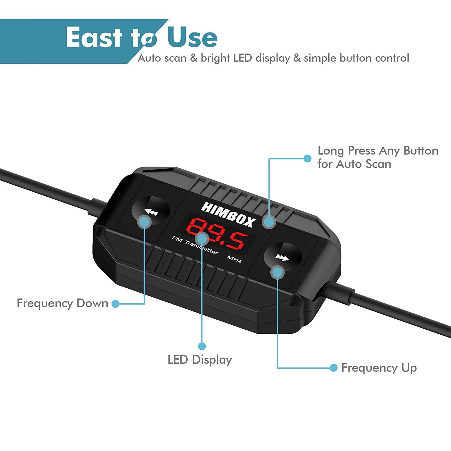 Himbox HB-F02 Auto-Scan Wireless FM Transmitter Radio Adapter Car Kit with Clip (Black)