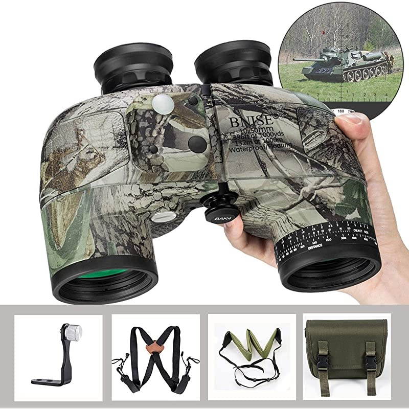 10x50 Binoculars for Adults Marine Hunting Rangefinder with Harness Strap Compass Professional Waterproof Long Distance bino BAK4 Porro Prism Camo