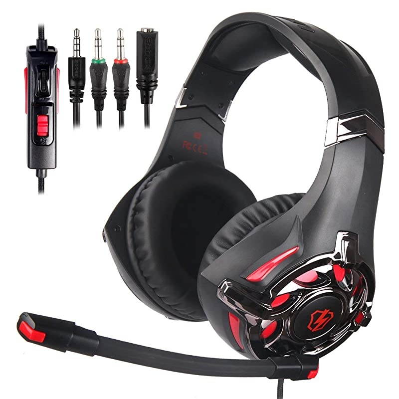 Headset Stereo Gaming Headset with Mic for PS4 PS5 One PC Mobile Switch 35mm Jack Noise Cancelling Gamer Headphones Lightweight Over Ear Headphones