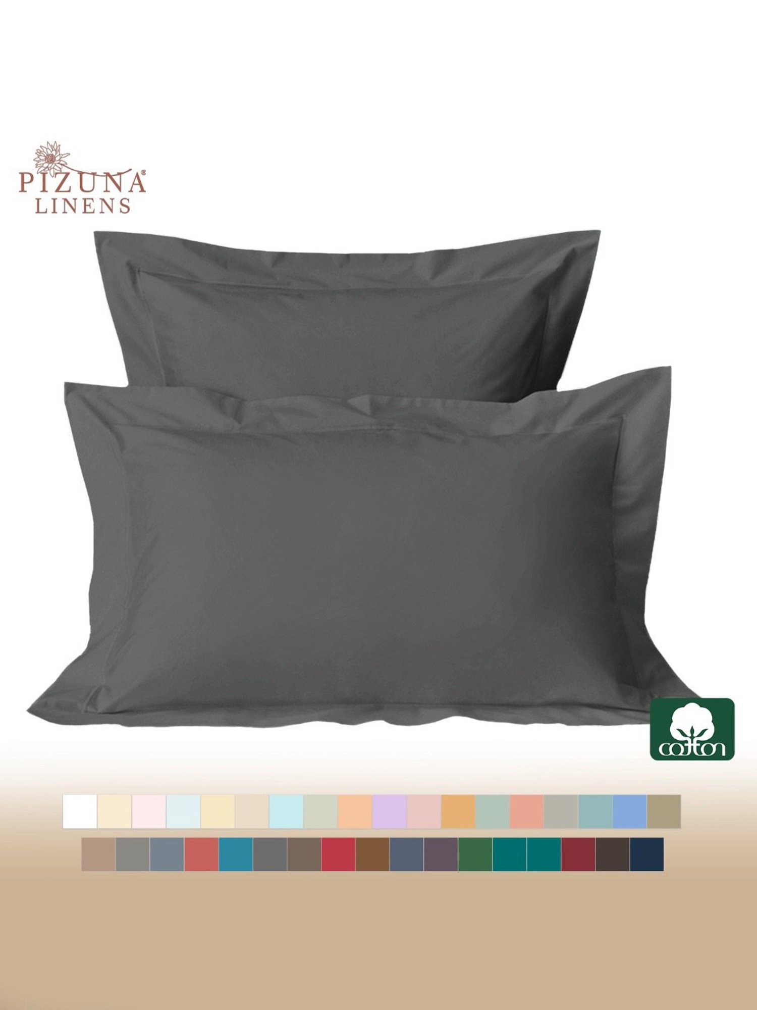 Pizuna Dark Grey 400 TC Cotton Pillow Covers - Set of 2