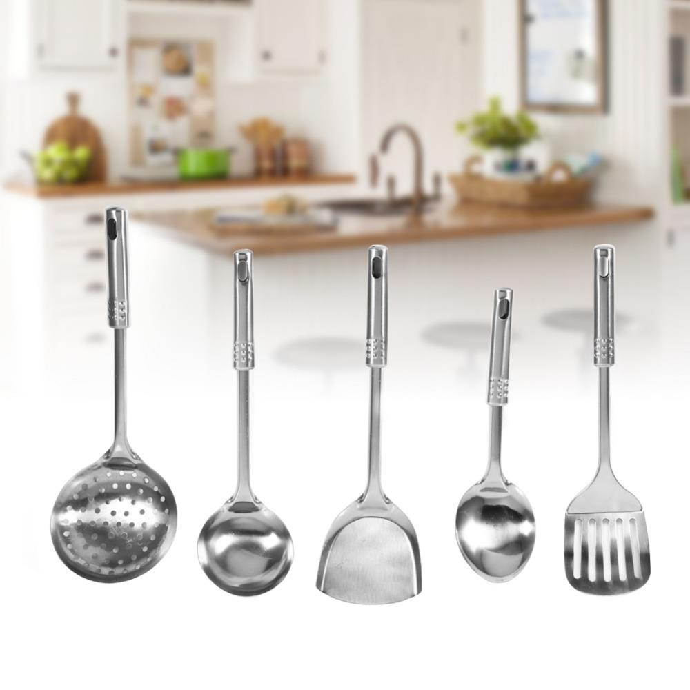 5Pcs Multi-functional Kitchen Utensil Set Stainless Steel Spoons Shovel Spatula Cooking Tools to Make Good Dinner