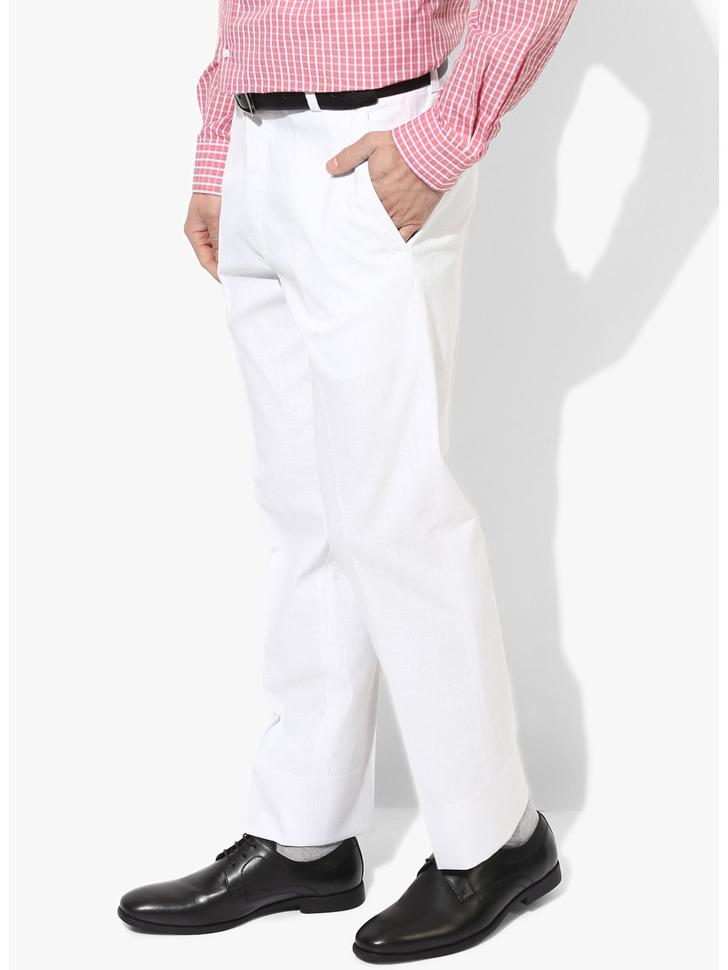 Hangup Plus White Regular Fit Flat Front Trousers