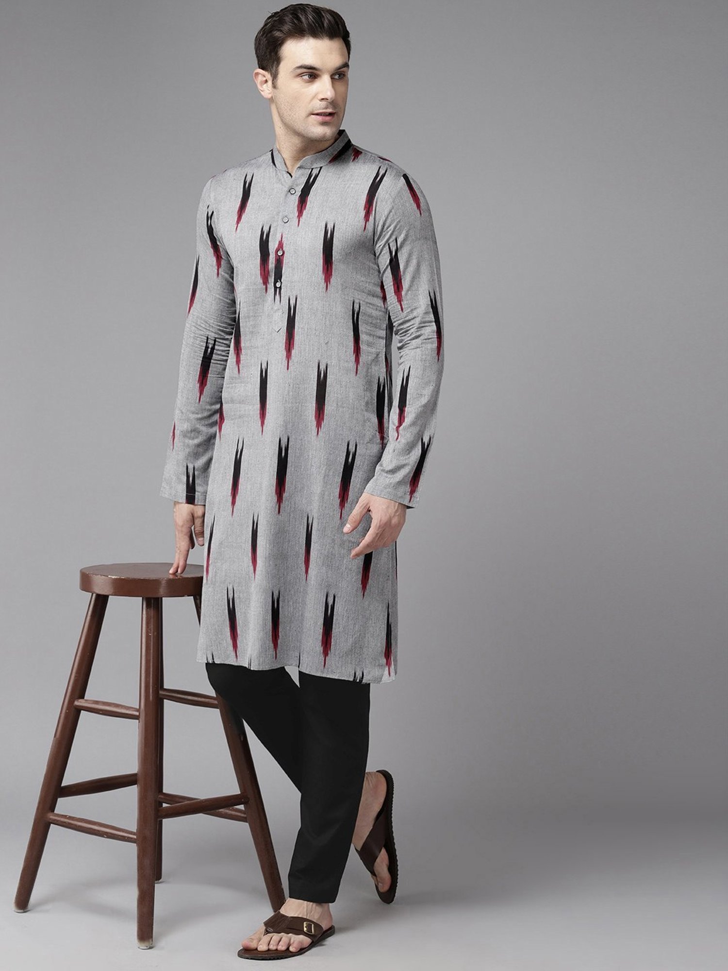 See Designs Grey & Black Cotton Regular Fit Printed Kurta Bottom Set