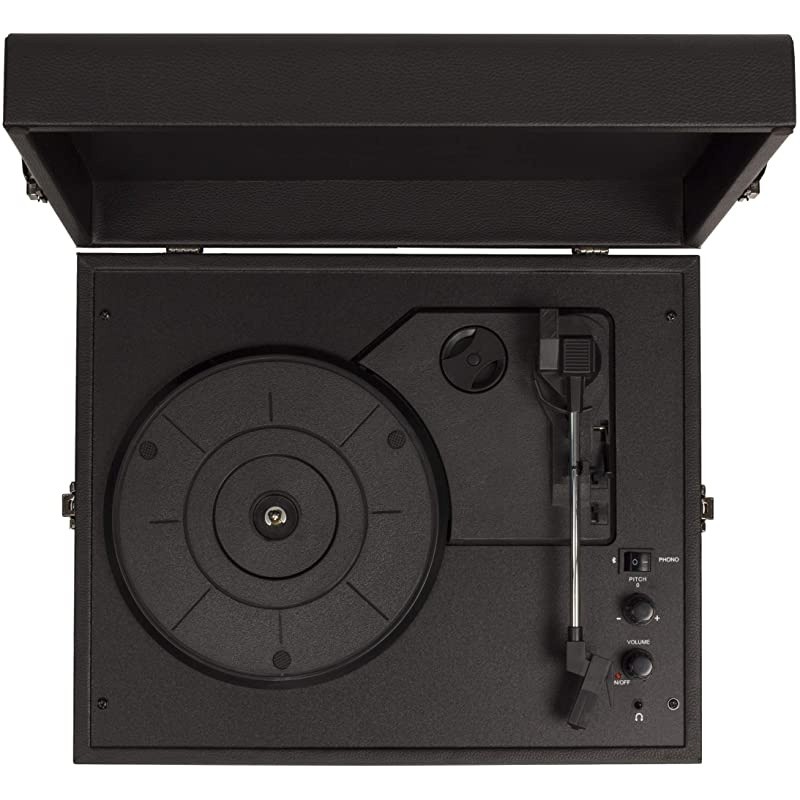 CR8017ABK Voyager Vintage Portable Turntable with Bluetooth Receiver and Builtin Speakers Black