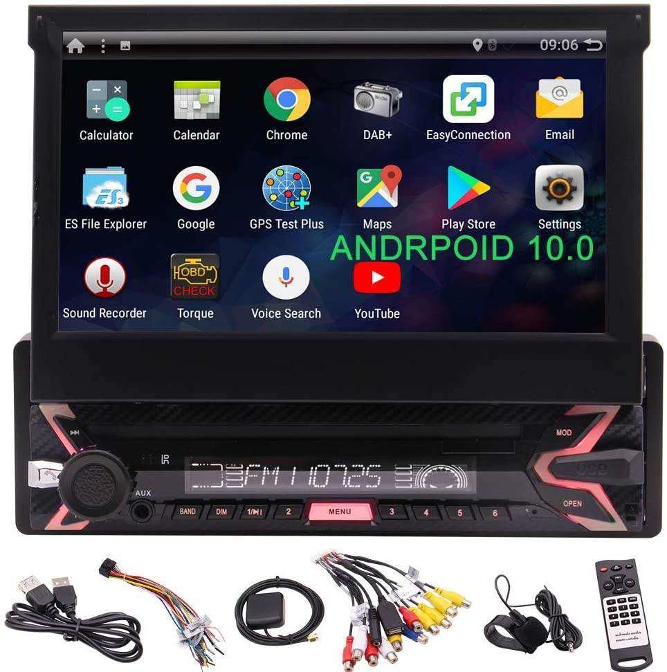 EINCAR Android 10.0 Single Din Car Stereo with Bluetooth 7 Inch Touchscreen in-Dash Head Unit,Video Player,GPS Navigation Receiver,with AM FM,USB,Mirror Link,Backup Camera Input(1G RAM+32G ROM)