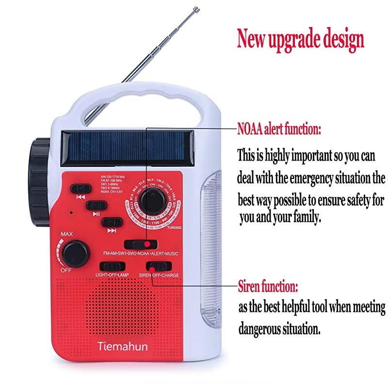2021 Newest Model?  Portable Solar Emergency Hand Crank AM FM NOAA Weather Radio for Home Outdoor with LED Flashlight, 2000mAh Power Bank USB Charger, SOS Alarm,Battery Display (Black)