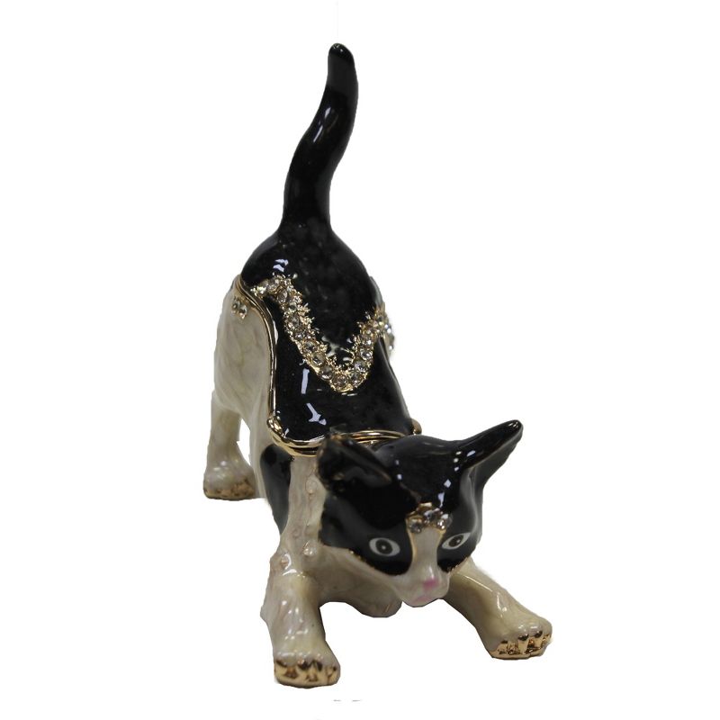 Hinged Trinket Box 2.5" Black And White Kitten Cat Playful Curious  -  Decorative Figurines