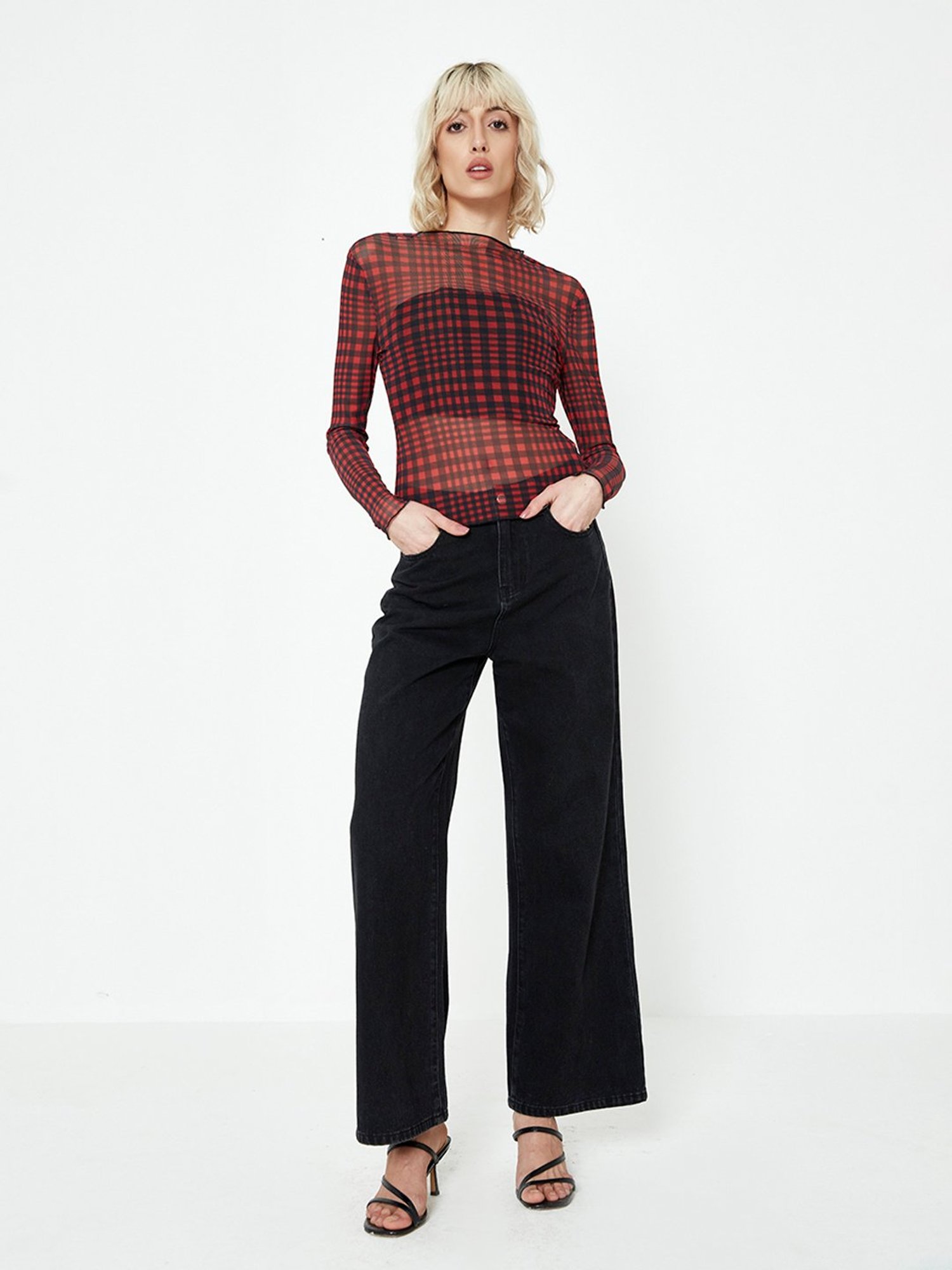 Cover Story Red & Black Check Top