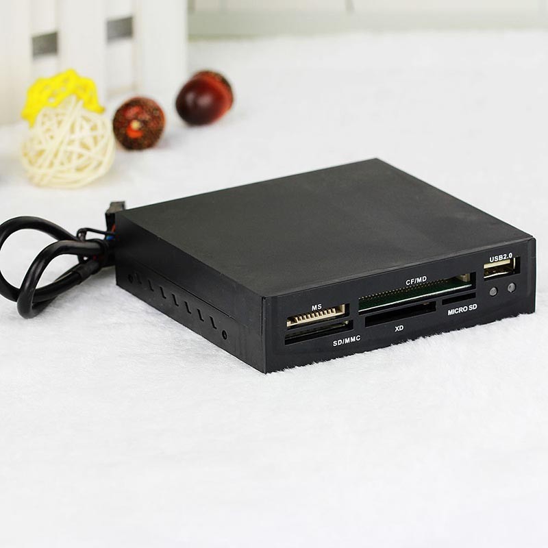 All In 1 USB 2.0 3.5" Floppy Bay Front Panel SDHC Micro SD MMC CF XD TF Flash Memory Internal Card Reader w/ USB Port Hub,LED