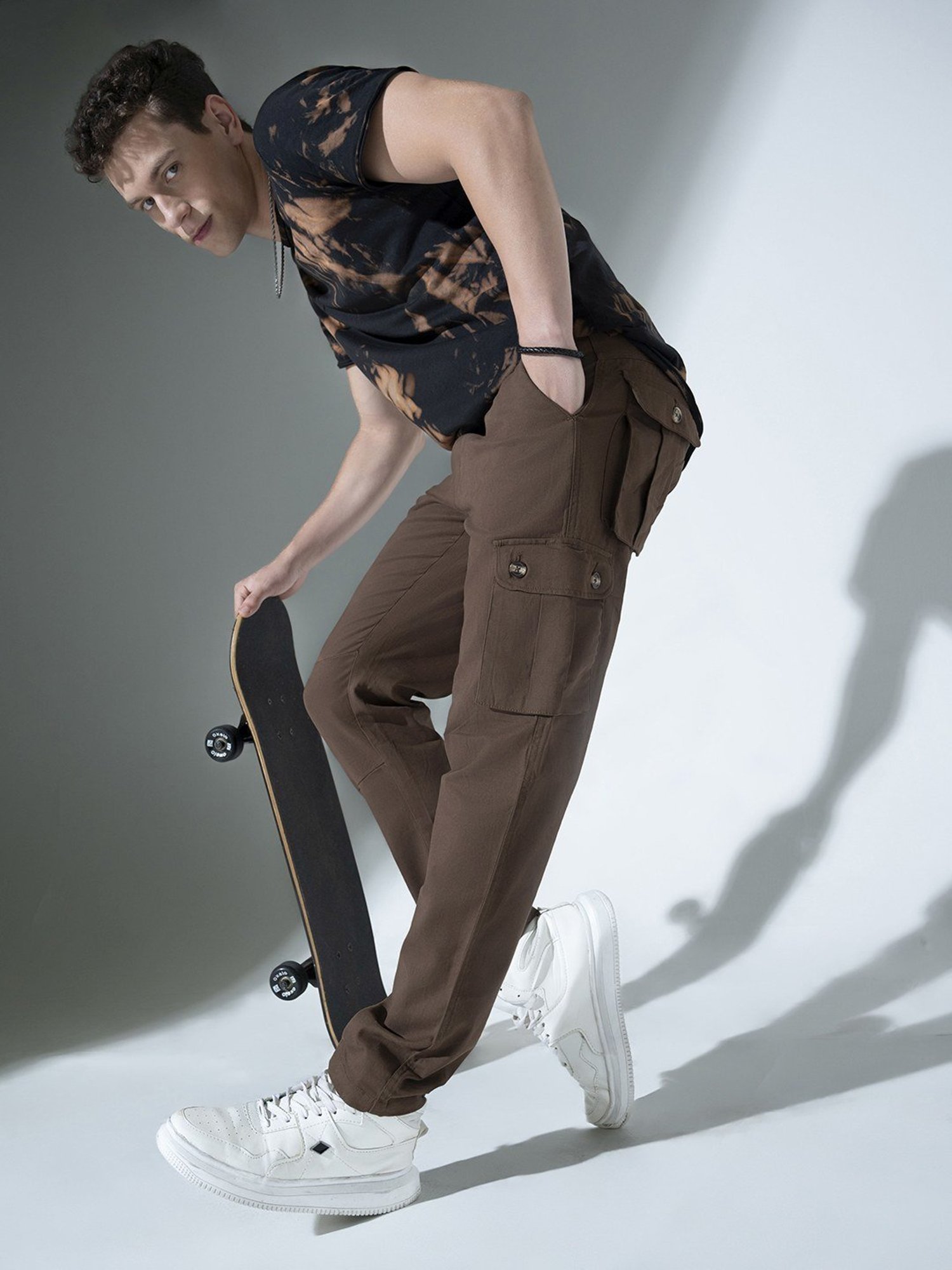 Slowave Beige Regular Fit Flat Front Trousers