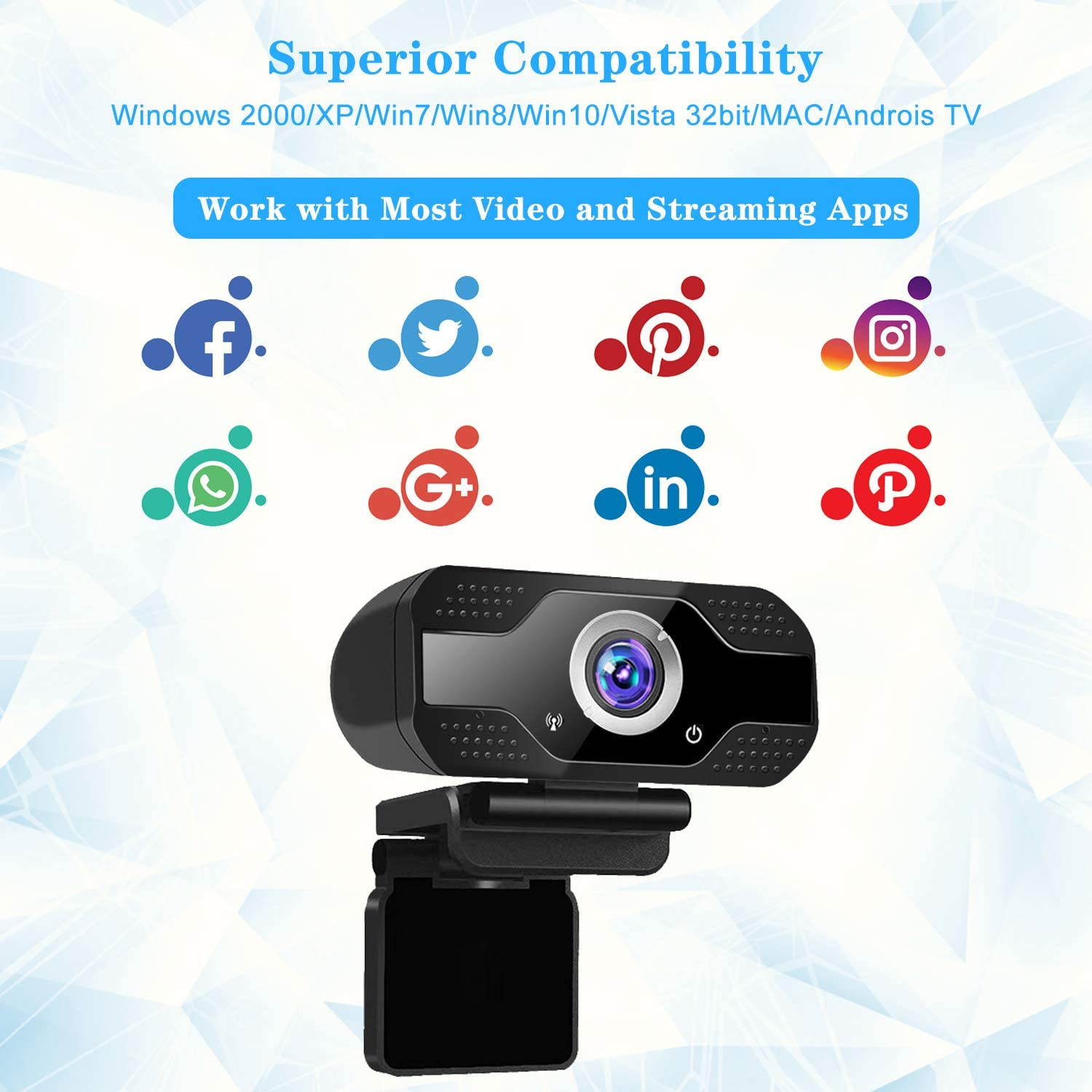 1080P HD Webcam  with Microphone - 2MP PC Skype Camera  for Video Calling, YouTube and Recording for Computer Laptop Desktop