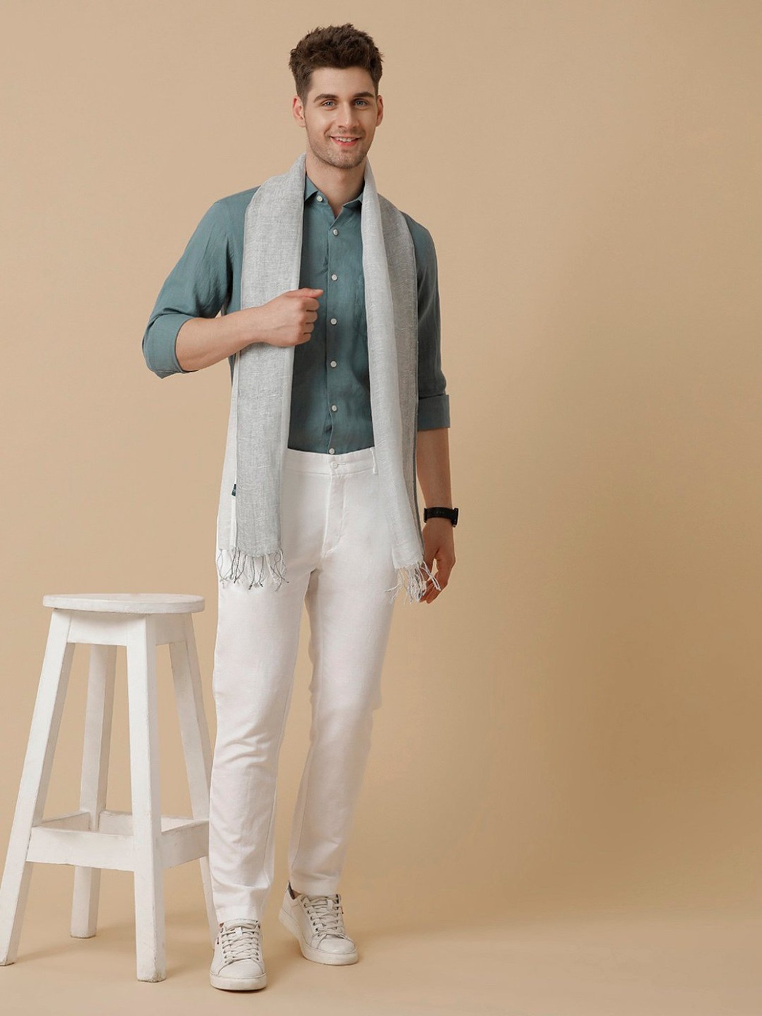 Linen Club Grey Solid  Stole