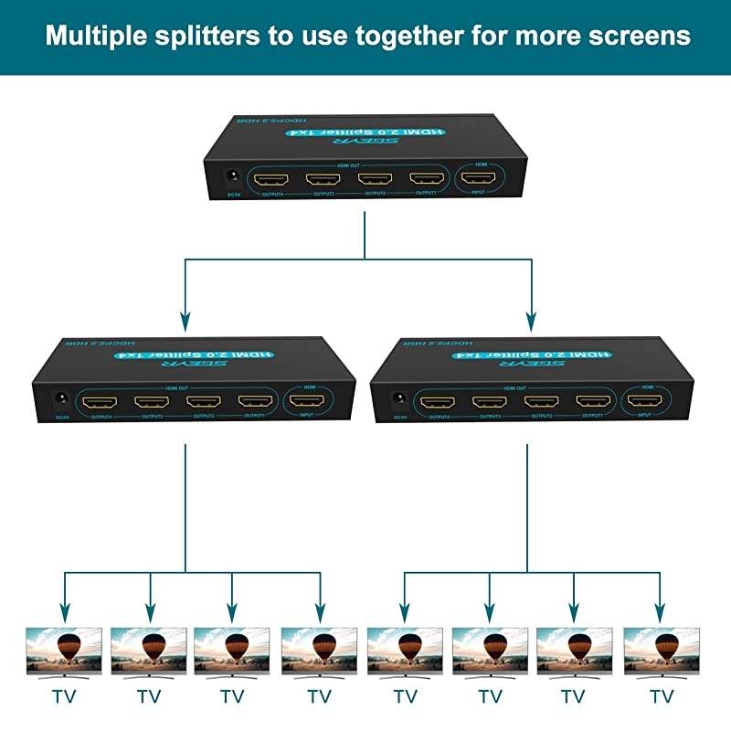 4K HDMI Splitter 1 in 4 Out HDMI Splitter 4 Ports HDMI Video Splitter Box Supports 4K@60Hz HDR Full Ultra HD 1080P and 3D Compatible with DVD Blu-Ray Player HDTV Splitter
