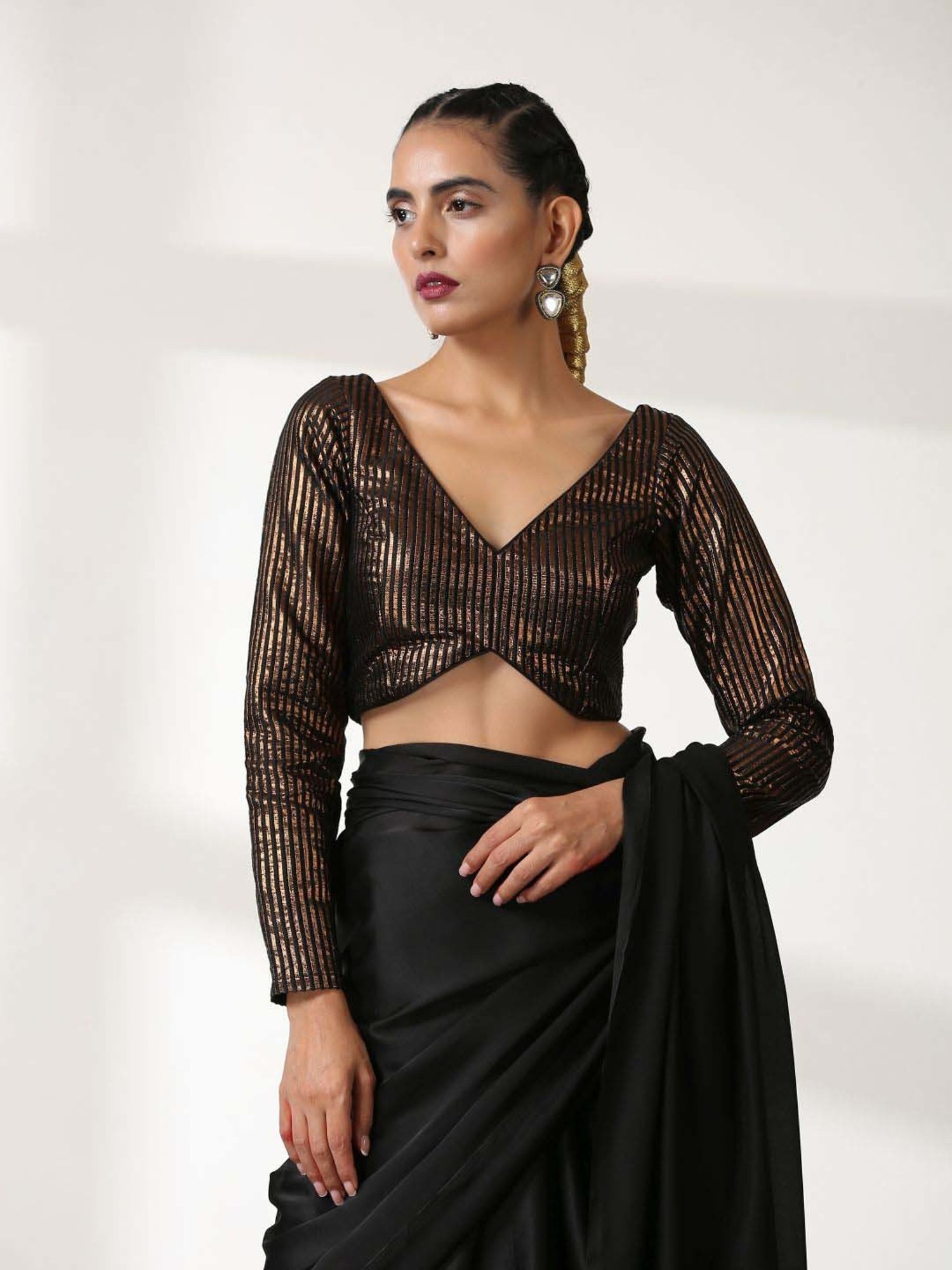 Swtantra Black Striped Readymade Blouse