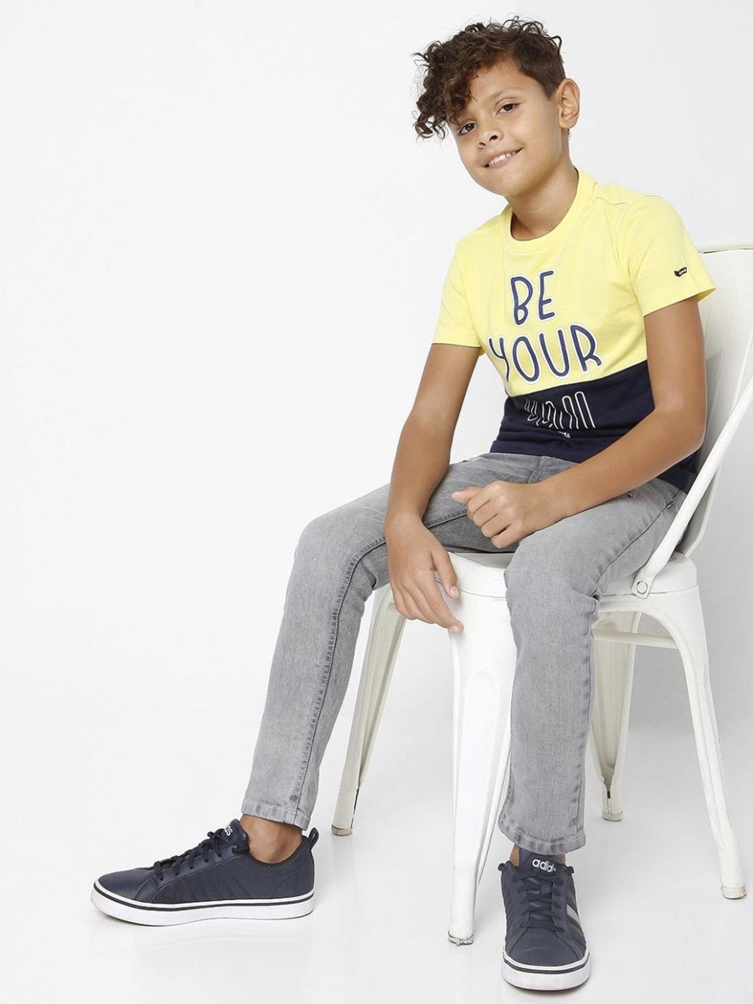 Gas Kids Yellow & Navy Cotton Color Block T-Shirt