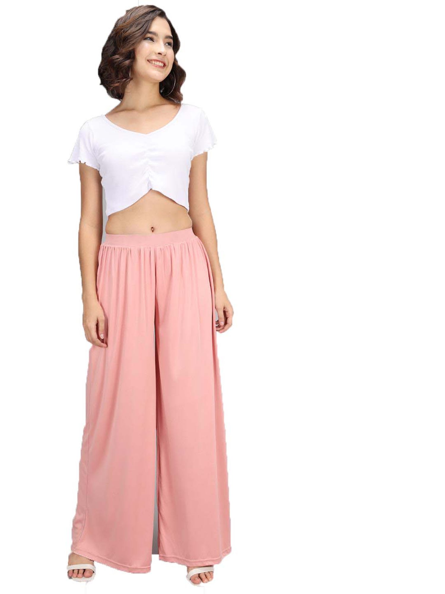 Kotty Pink Flared Fit Palazzos