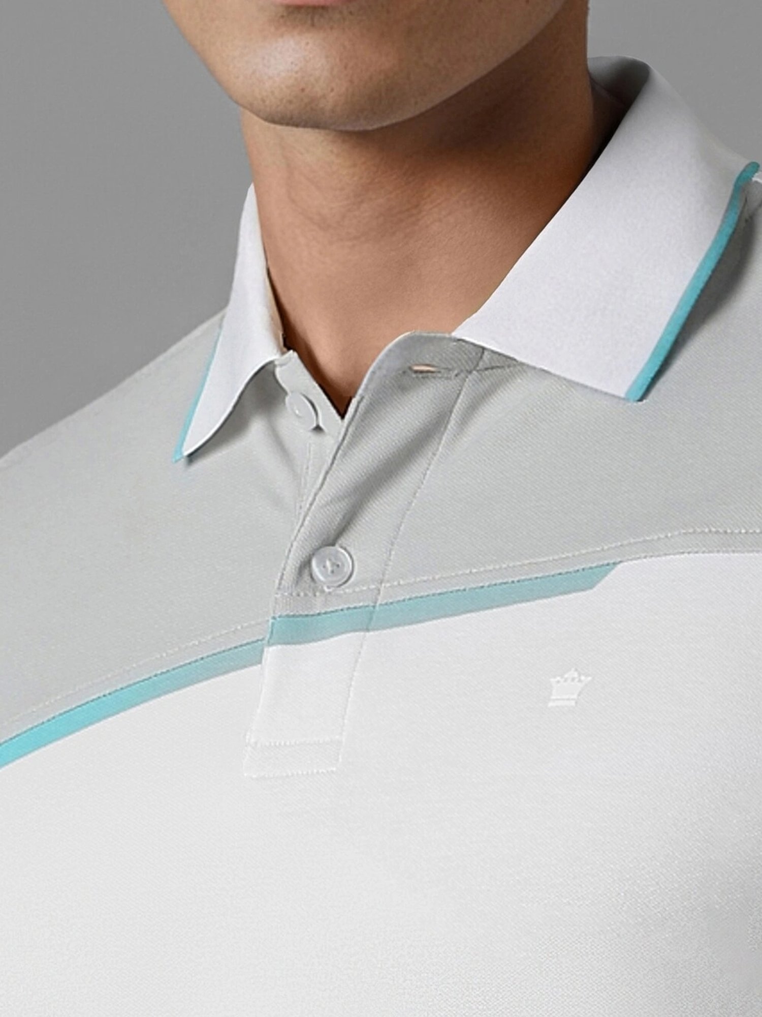 Louis Philippe White Regular Fit Colour Block Polo T-Shirt