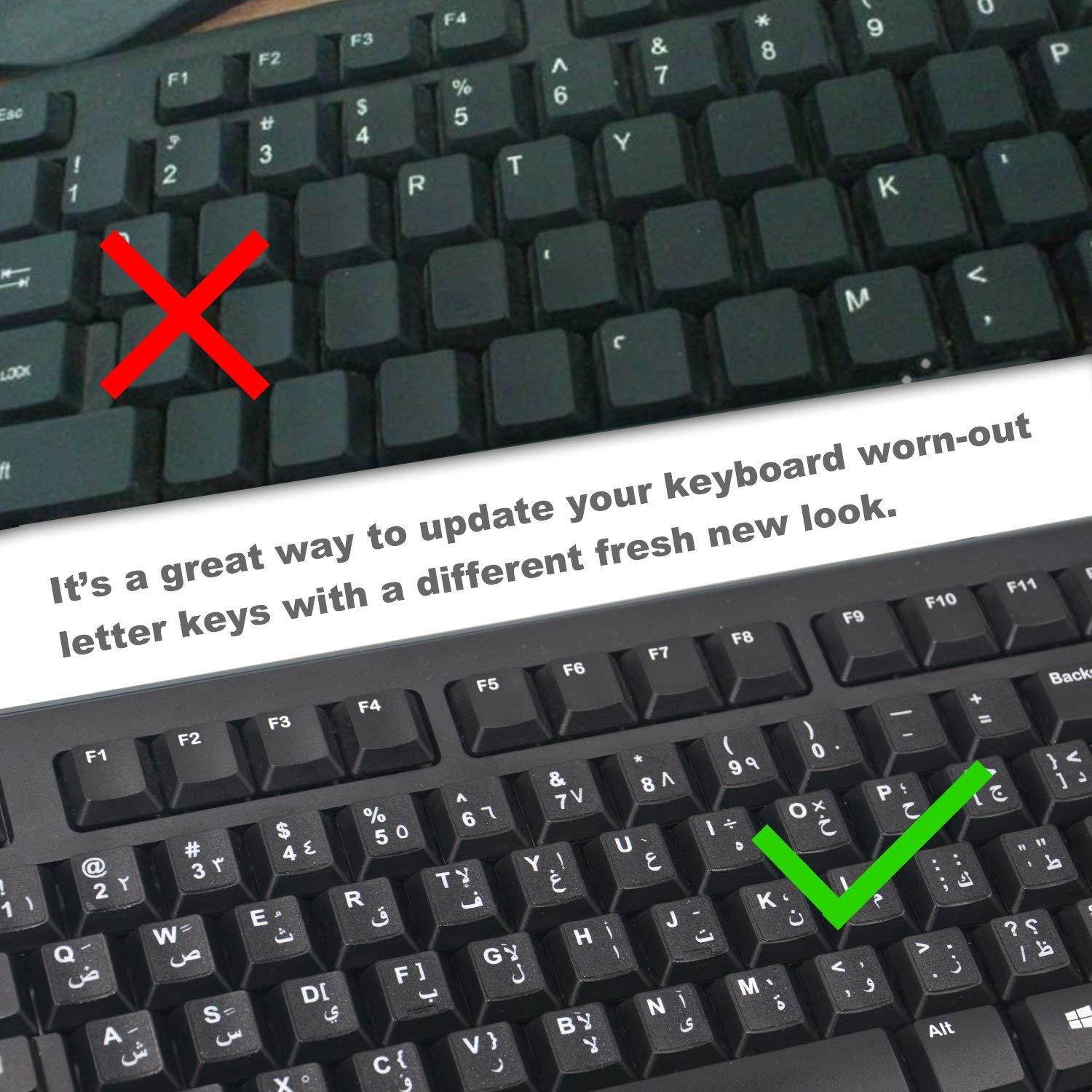 [2PCS PACK] FORITO Arabic Keyboard Stickers, Arabic Keyboard Stickers Black Background with White Lettering for Computer (Arabic)