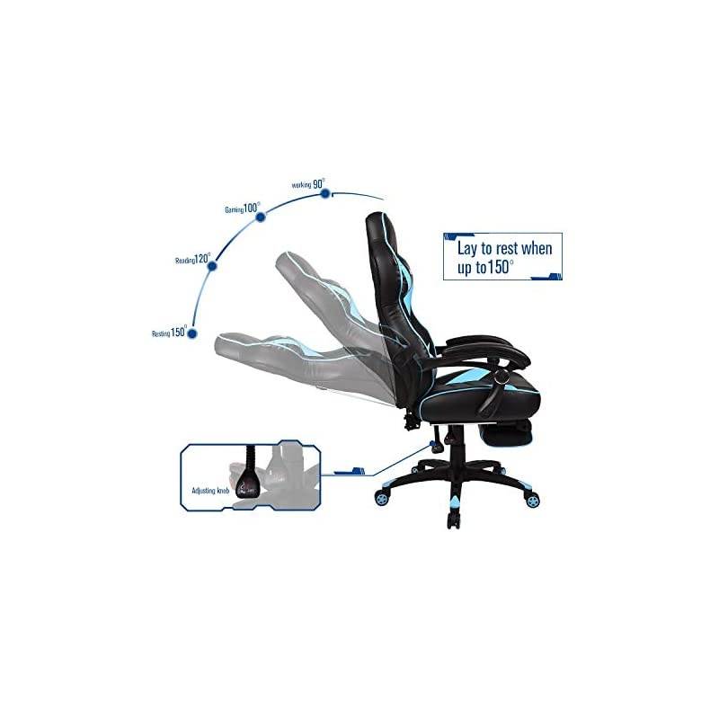 Gaming Chair Racing Office - Reclining PU Leather High Back Ergonomic Adjustable Swivel Executive Computer Desk Large Size Footrest,Lumbar Cushion,Adjustable arms Cushion