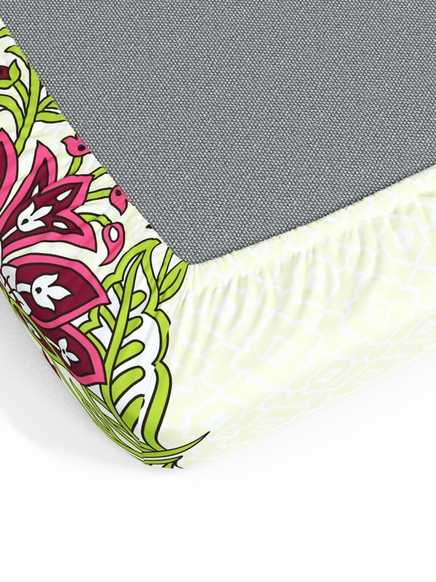 My Room Floral Dark Pink & Biege 140 TC Cotton Fitted King Bed Sheet with 2 Pillow Covers