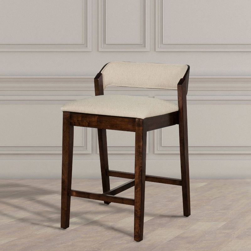Wooden Barstool with Padded Seat and Open Backrest Blue/Brown - Benzara