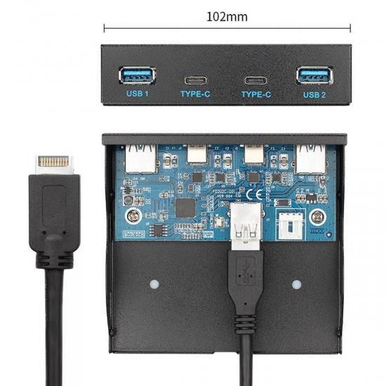 Cablecc USB 3.1 Front Panel Header to USB-C & USB 3.0 HUB 4 Ports Front Panel Motherboard Cable for 3.5" Floppy Bay
