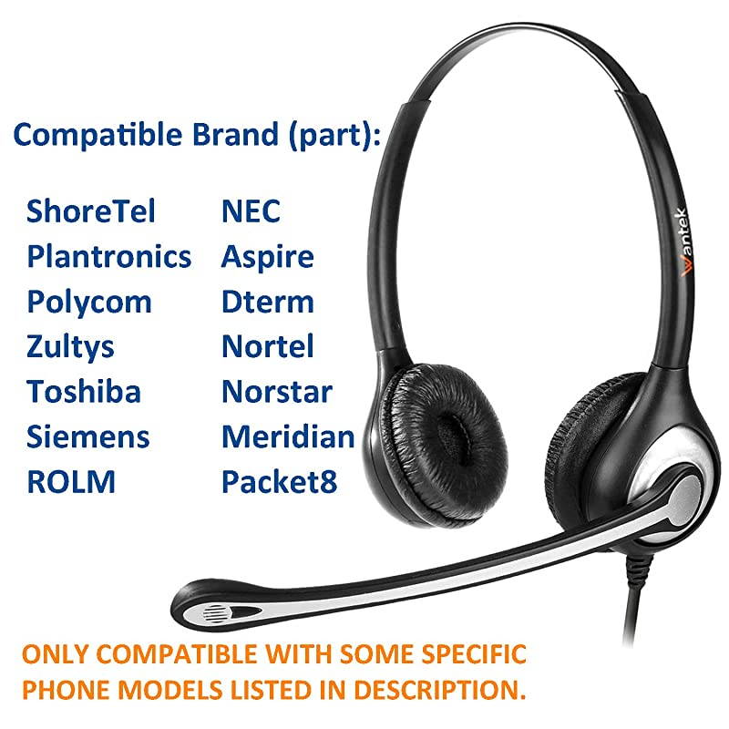 Corded Telephone Headset Dual wNoise Canceling Mic for ShoreTel Plantronics Polycom Zultys Toshiba NEC Aspire Dterm Nortel Norstar Meridian Siemens ROLM Packet8 Landline DeskphonesF602S2