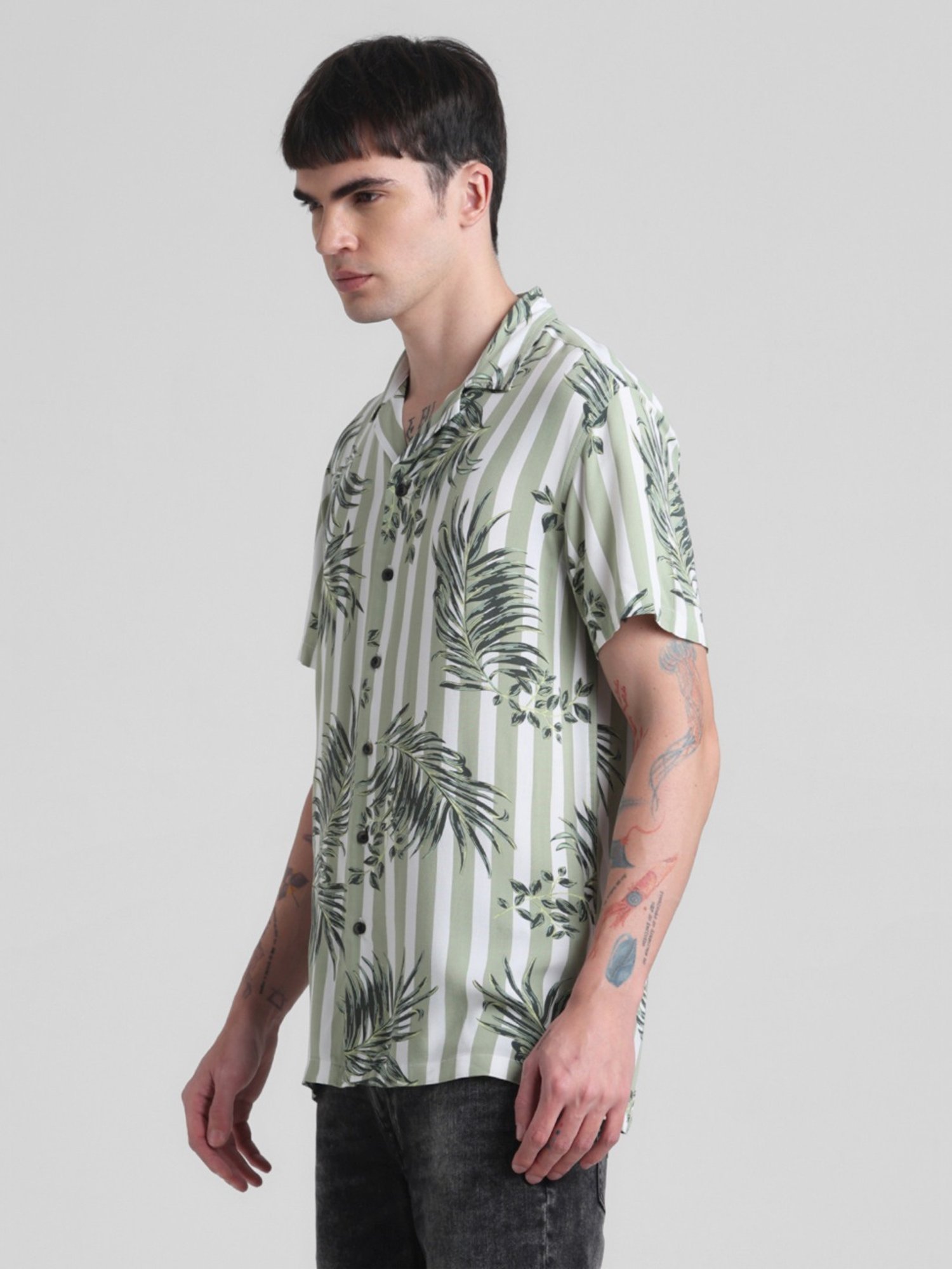 Jack & Jones Oil Green Regular Fit Floral Print Shirt