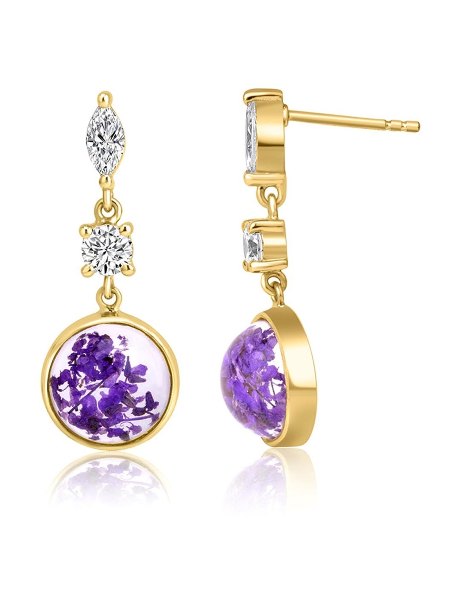 March by FableStreet 18k Gold-Plated 92.5 Sterling Silver Purple Dry Flower Drop Earrings