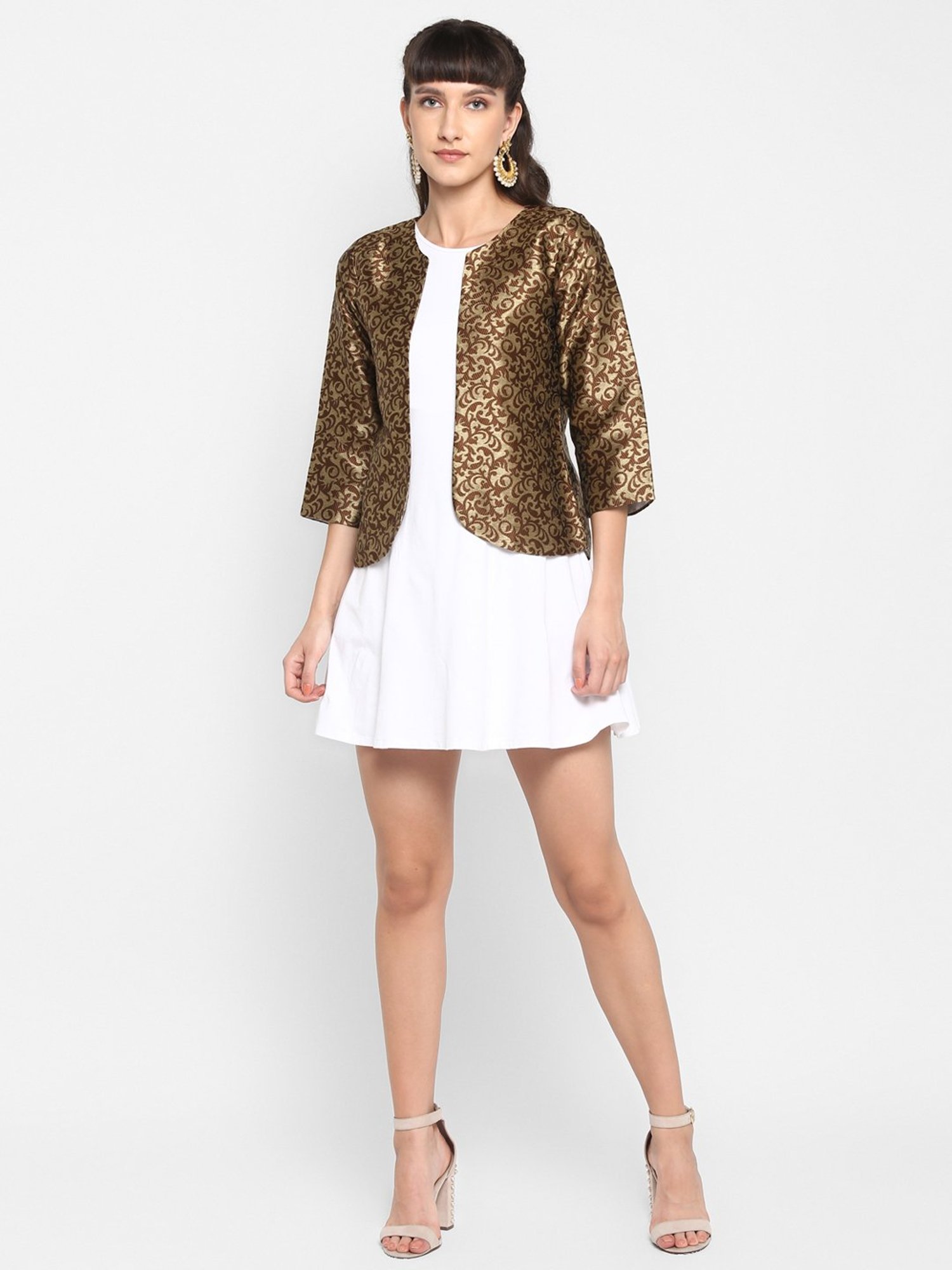 Hangup Brown Jacquard Pattern Shrug