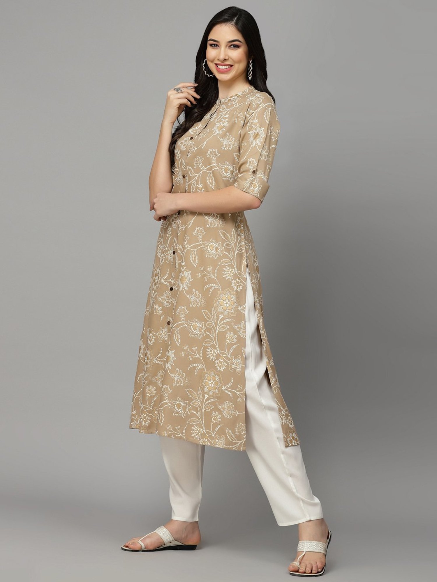 Stylum Beige Printed A Line Kurta
