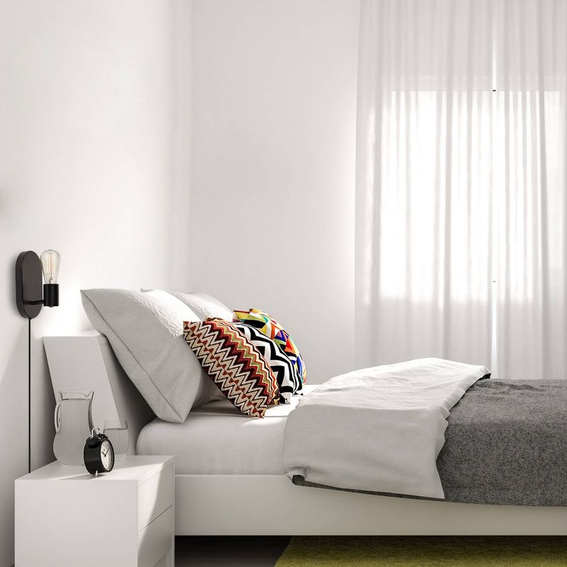 Linus 1-Light Matte Black Plug-In or Hardwire Wall Sconce - Novogratz x Globe