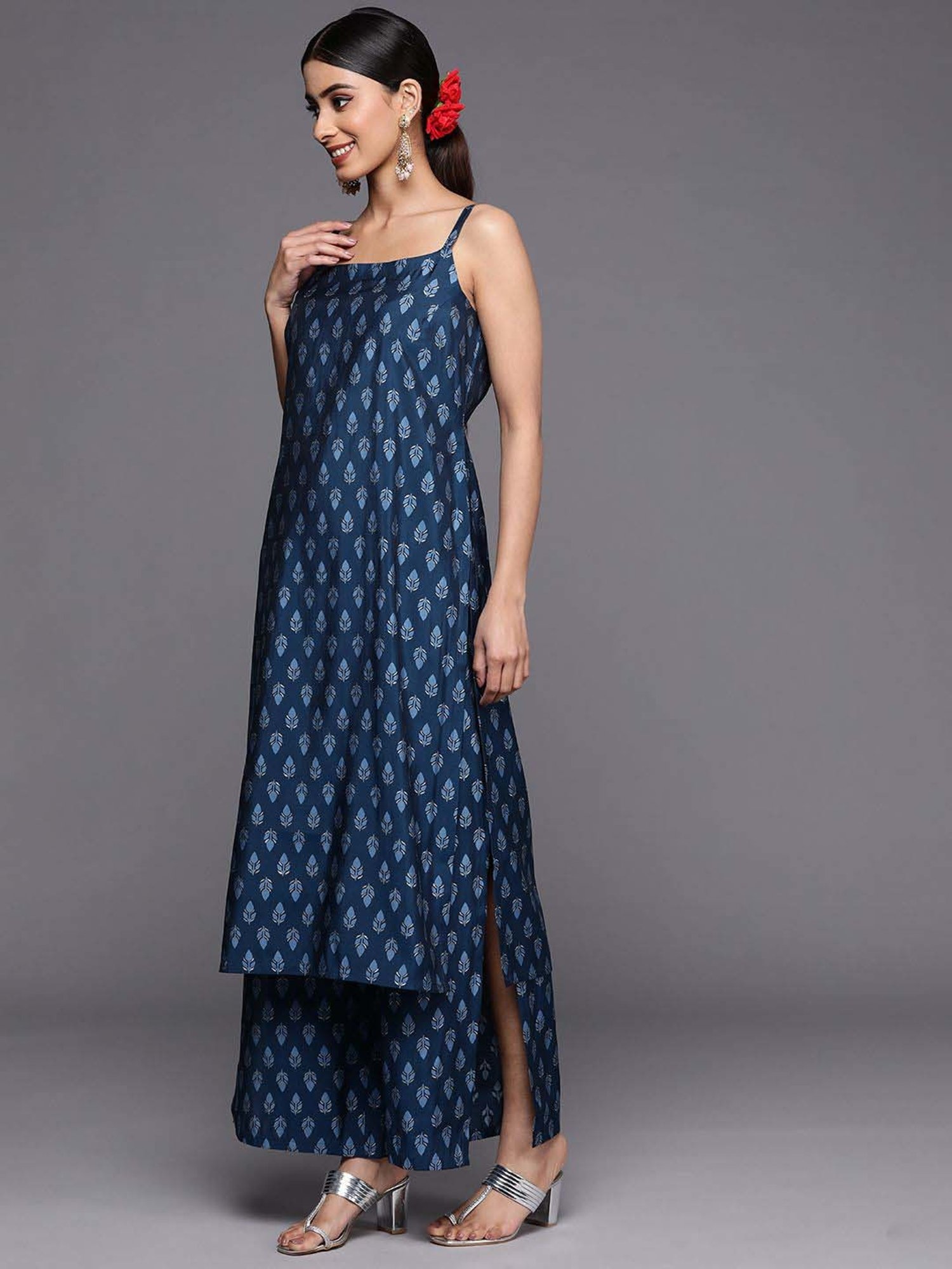 Libas Blue Printed Kurta Palazzo Set With Dupatta