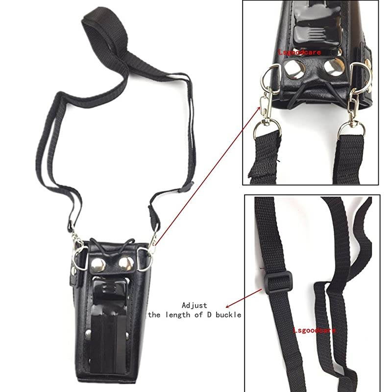 Black Hard Leather Carrying Holder Holster Case with Adjustable Shoulder Strap Compatible for Motorola 2 Way Radio HT1250 HT1550 GP320 GP340 GP380 GP338