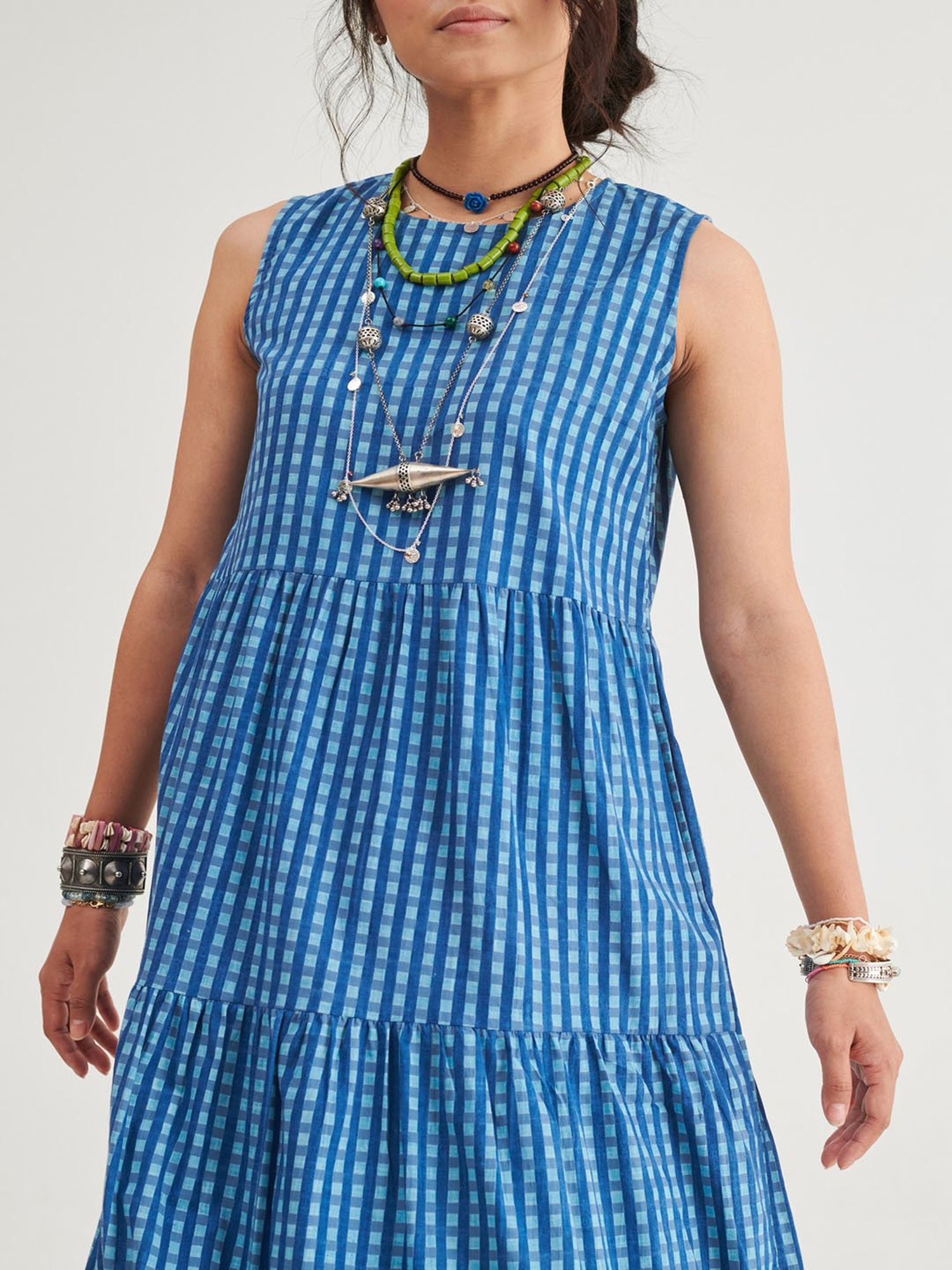 Prakriti Jaipur Indigo Checks Sleeveless Dress