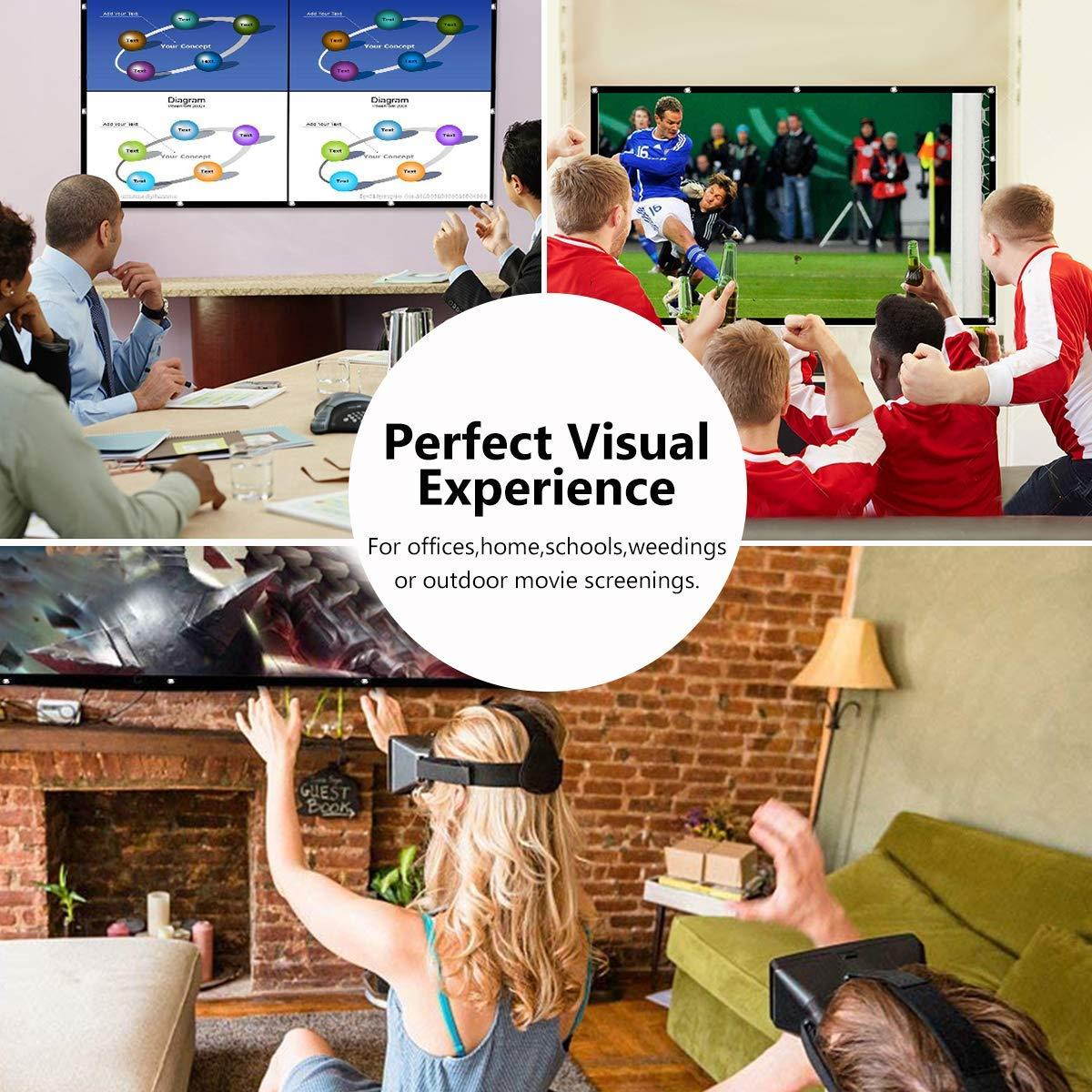 120 Inch 16:9 HD Projector Screen, P-JING Portable Widescreen Foldable Anti-Crease Indoor Outdoor Projector Movies Screen for Home Theater Support Double Sided Projection