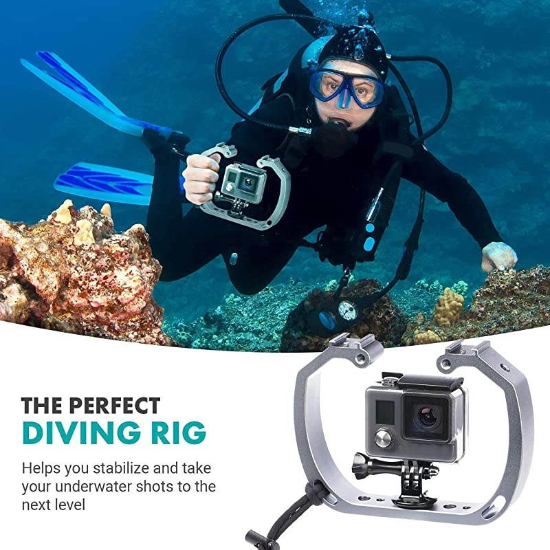 GBU70 Underwater Diving Rig for GoPro Hero with Cold Shoe Mounts Wrist Strap Works with HERO3 HERO4 HERO5 HERO6 HERO7 HERO8 and DJI Osmo Action Cam Perfect Scuba Gear GoPro Accessory