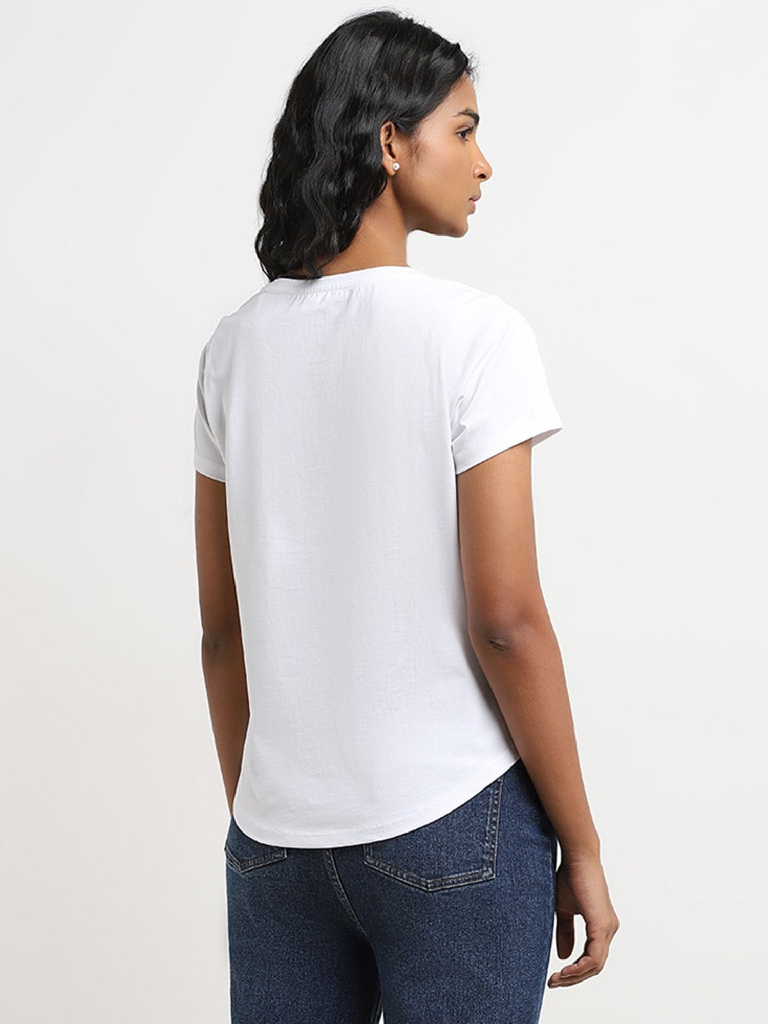 LOV by Westside White Floral Printed Cotton T-Shirt