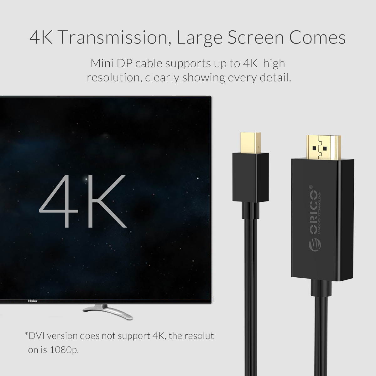 Orico Mini DisplayPort to DisplayPort Cable 4K (Mini DP to DP) Male to Male 5 Feet Support with Thunderbolt Port  for PC/Laptop/DVD