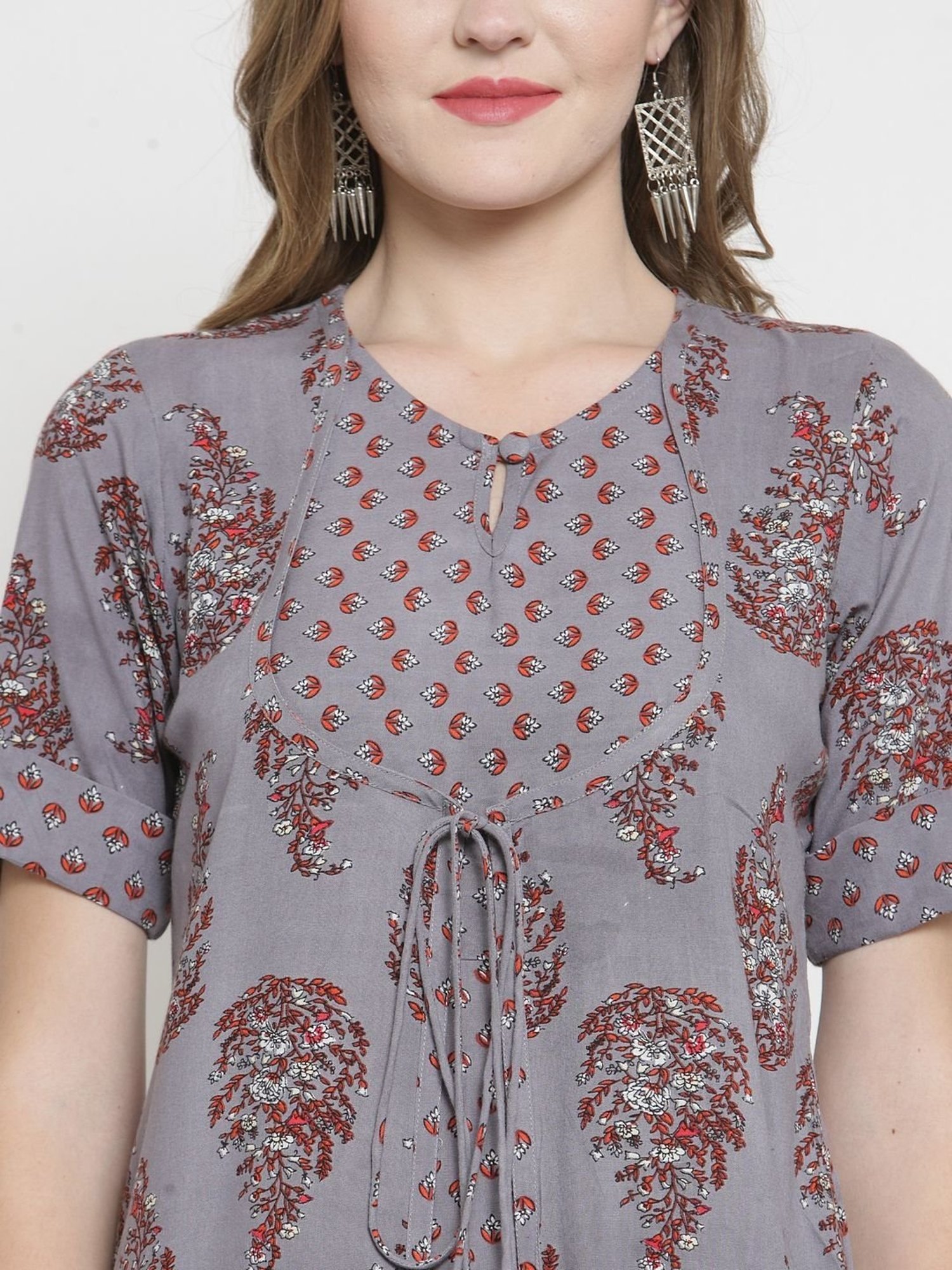 Indibelle Grey Printed Straight Kurta