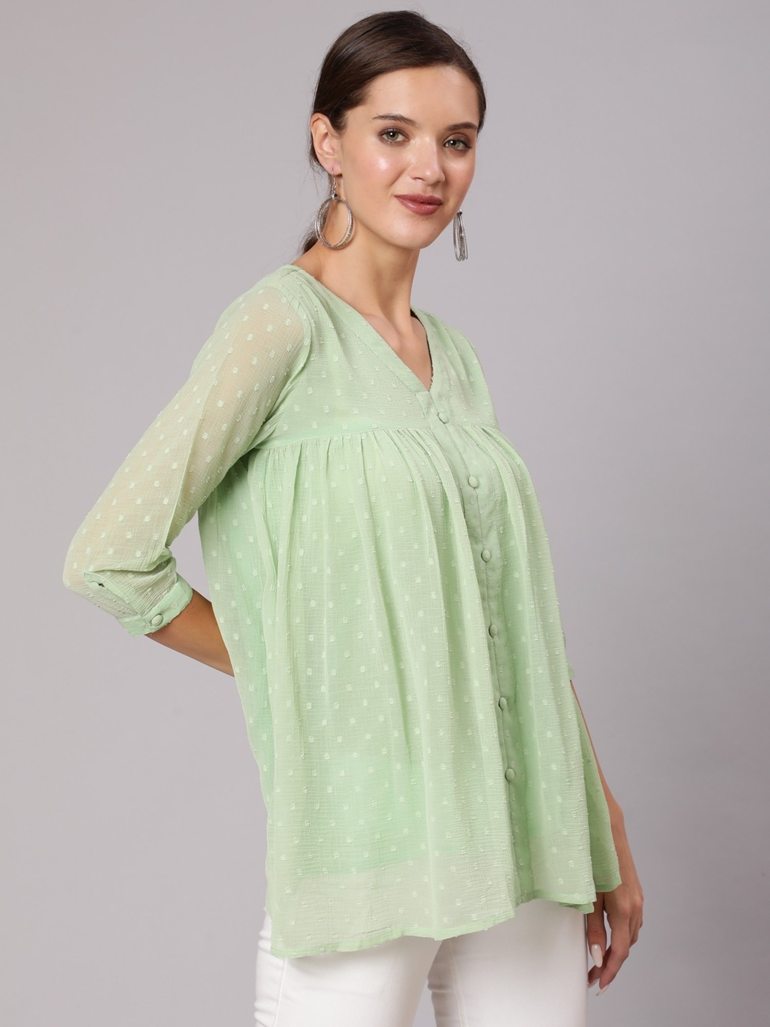 Jaipur Kurti Green Self Pattern Top