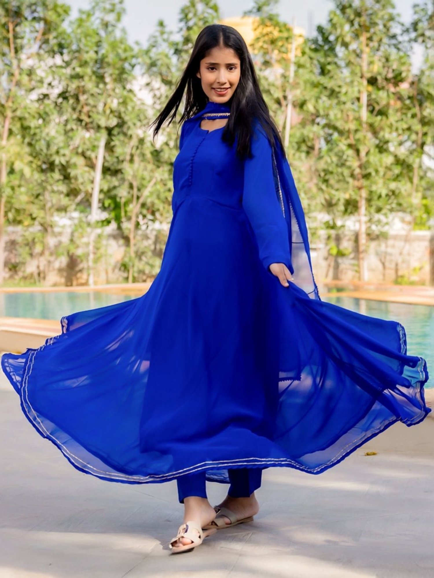 HOUSE OF JAMOTI Blue Regular Fit Kurta Pant Set With Dupatta