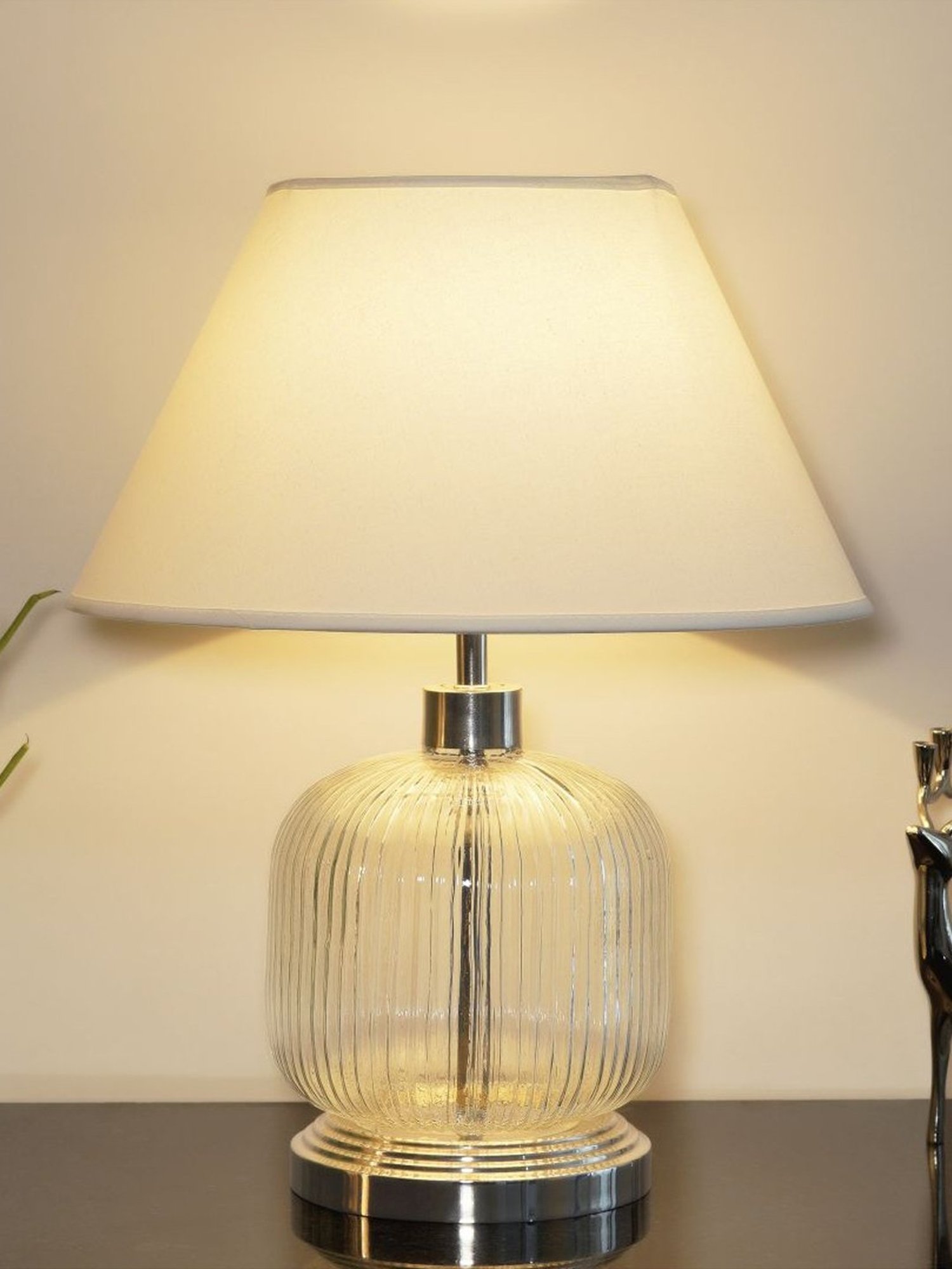 Kapoor Lamp Shades Transparent & White Glass Demarius Finish Table Lamp
