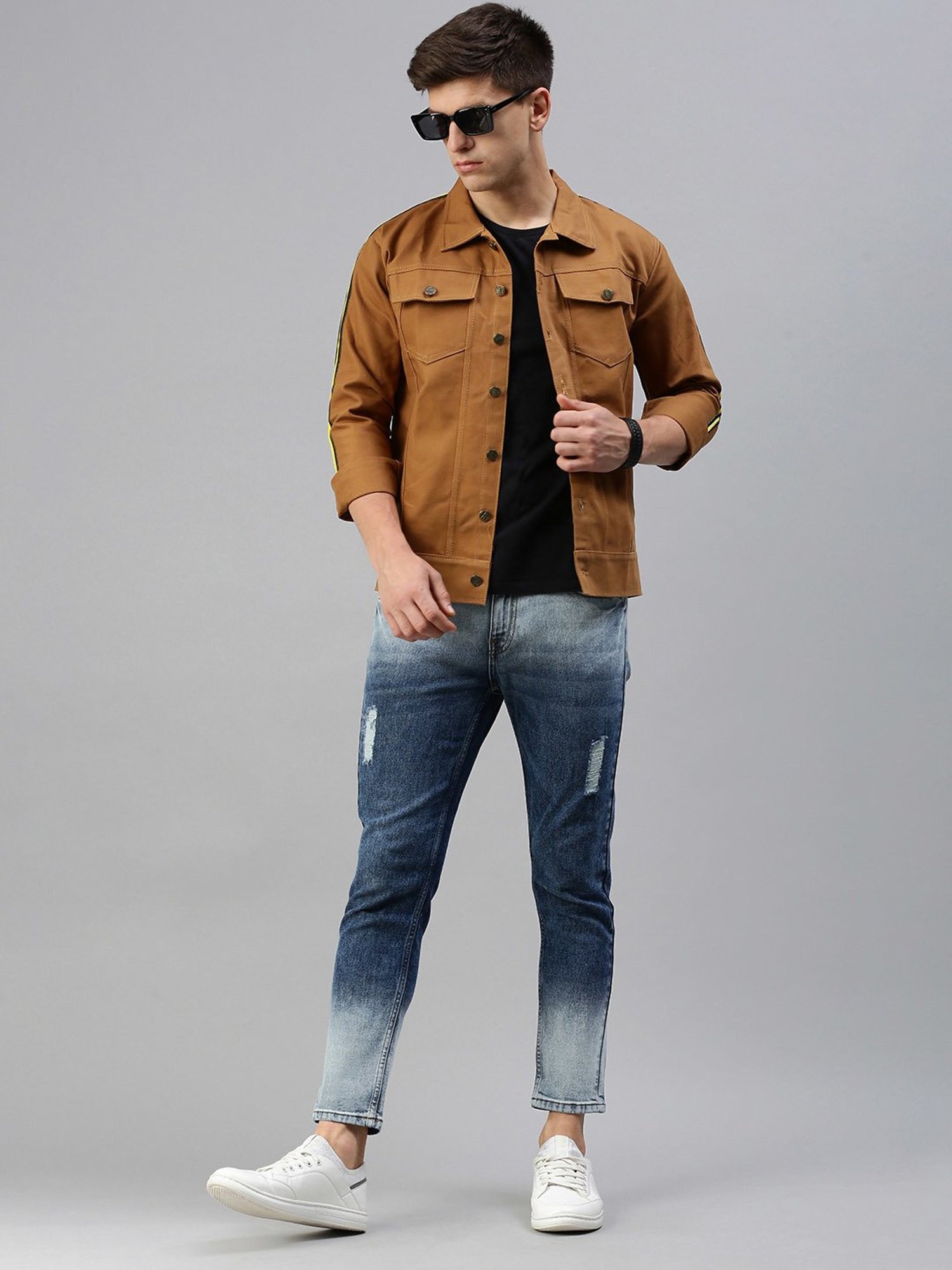 VOXATI Khaki Regular Fit Shirt Collar Denim Jacket